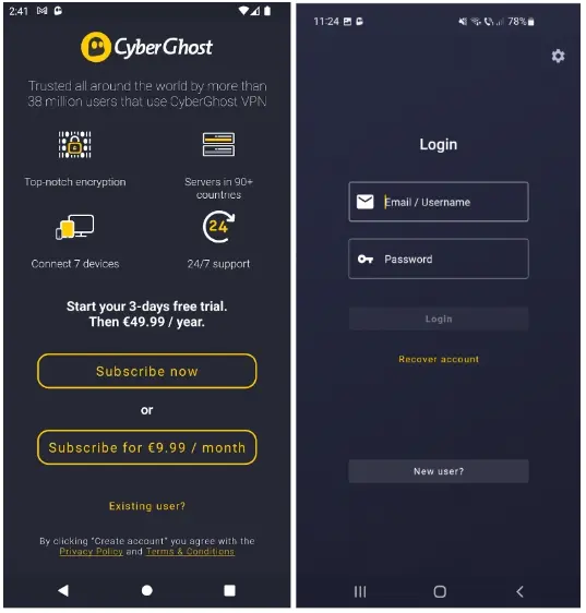 CyberGhost VPN login